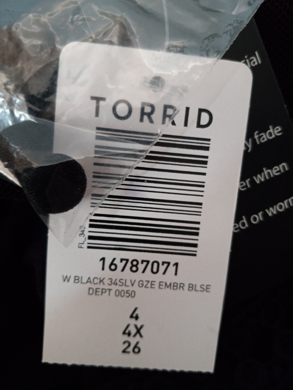 Torrid Whimsy Goth Black Gauze Boho Peasant Embroidered Blouse Plus Size 4X - Picture 7 of 8